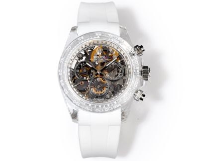 TW Factory Rolex Daytona 40*12.4mm 4802 Movement White Rubber Strap Transparent Case Luminous Watch
